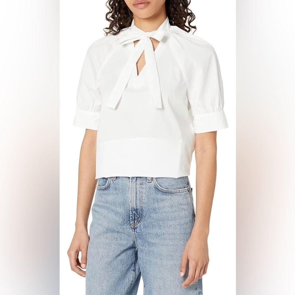 NWOT Anne Klein Women's Elbow-Length Puff SLV Blouse W/Neck Tie.